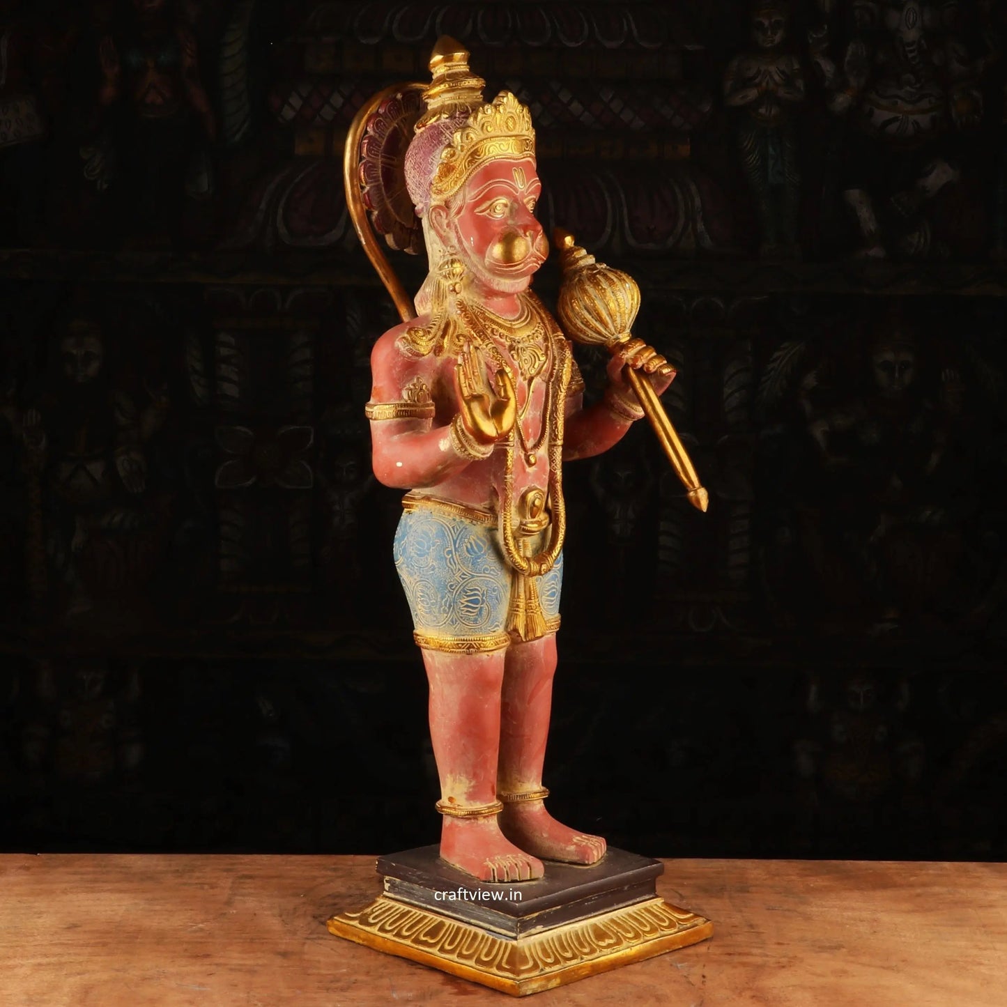 Standing Lord Hanuman Brass Statue in Blessing Colorful Finished craftsview