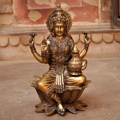 Brass Lakshmi statue sited on Lotus craftsview