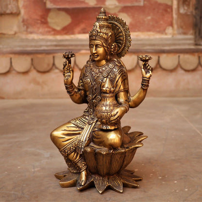 Brass Lakshmi statue sited on Lotus craftsview