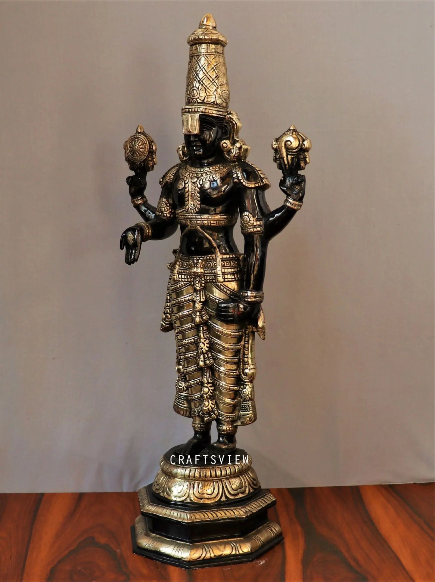 Brass Tirupati Balaji Venkateshwara Statue 33" craftsview