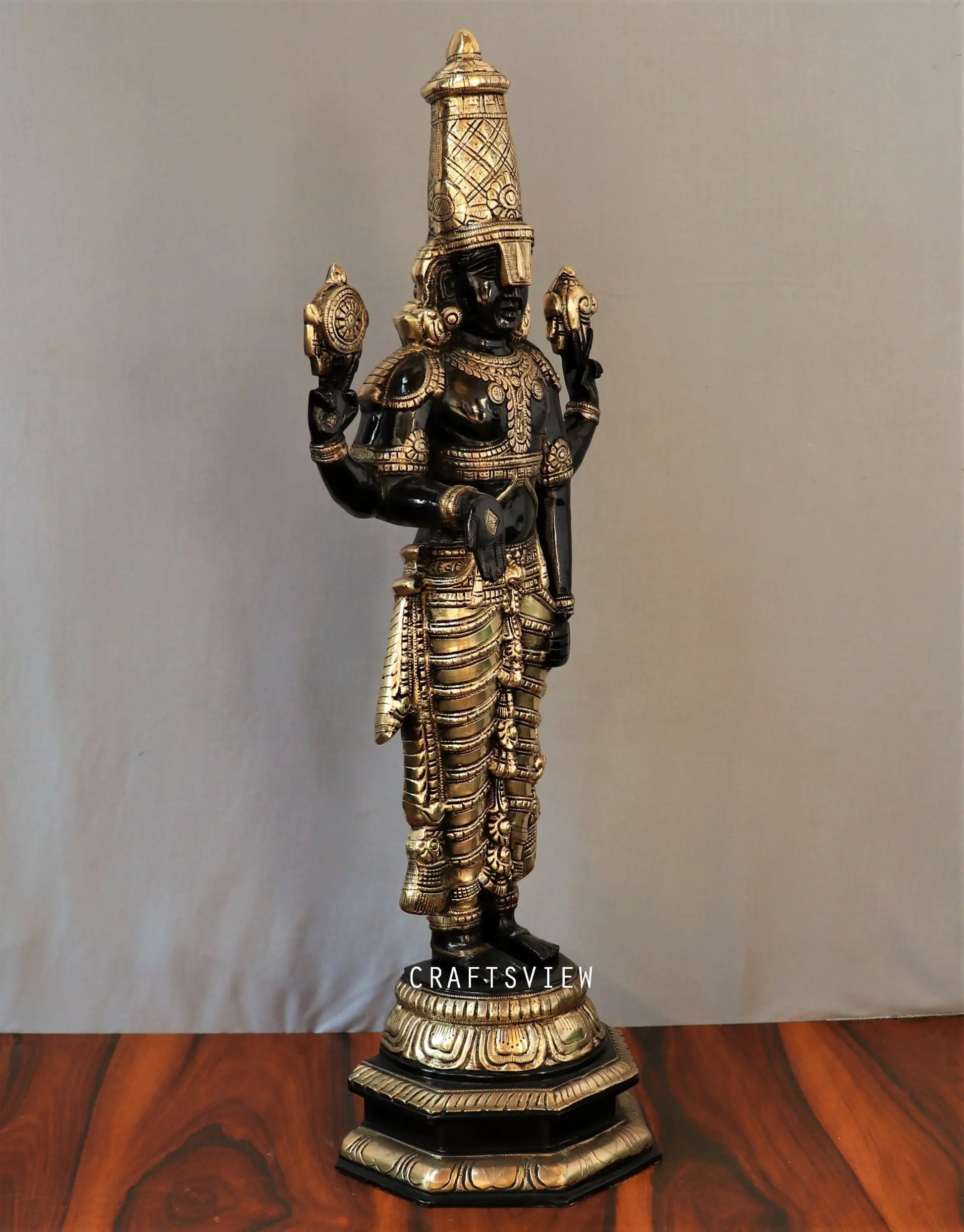 Brass Tirupati Balaji Venkateshwara Statue 33" craftsview