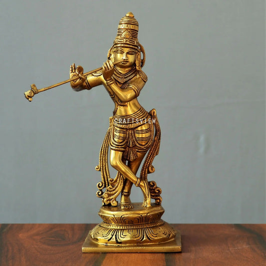 Brass Krishna Artistic Idol 10" Craftsview