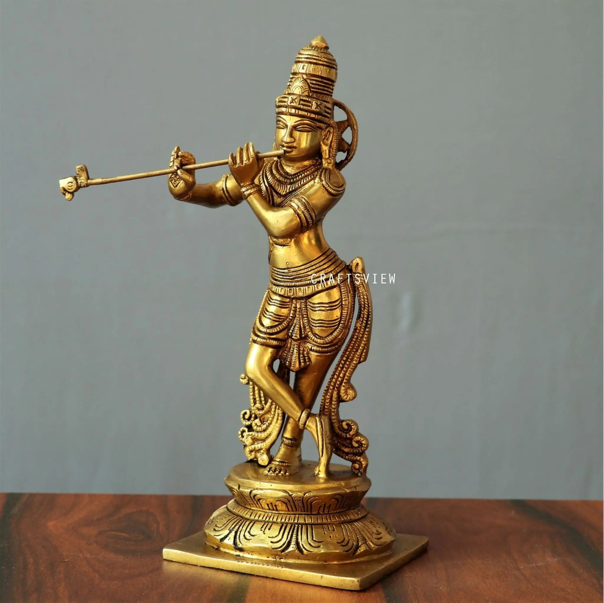 Brass Krishna Artistic Idol 10" Craftsview