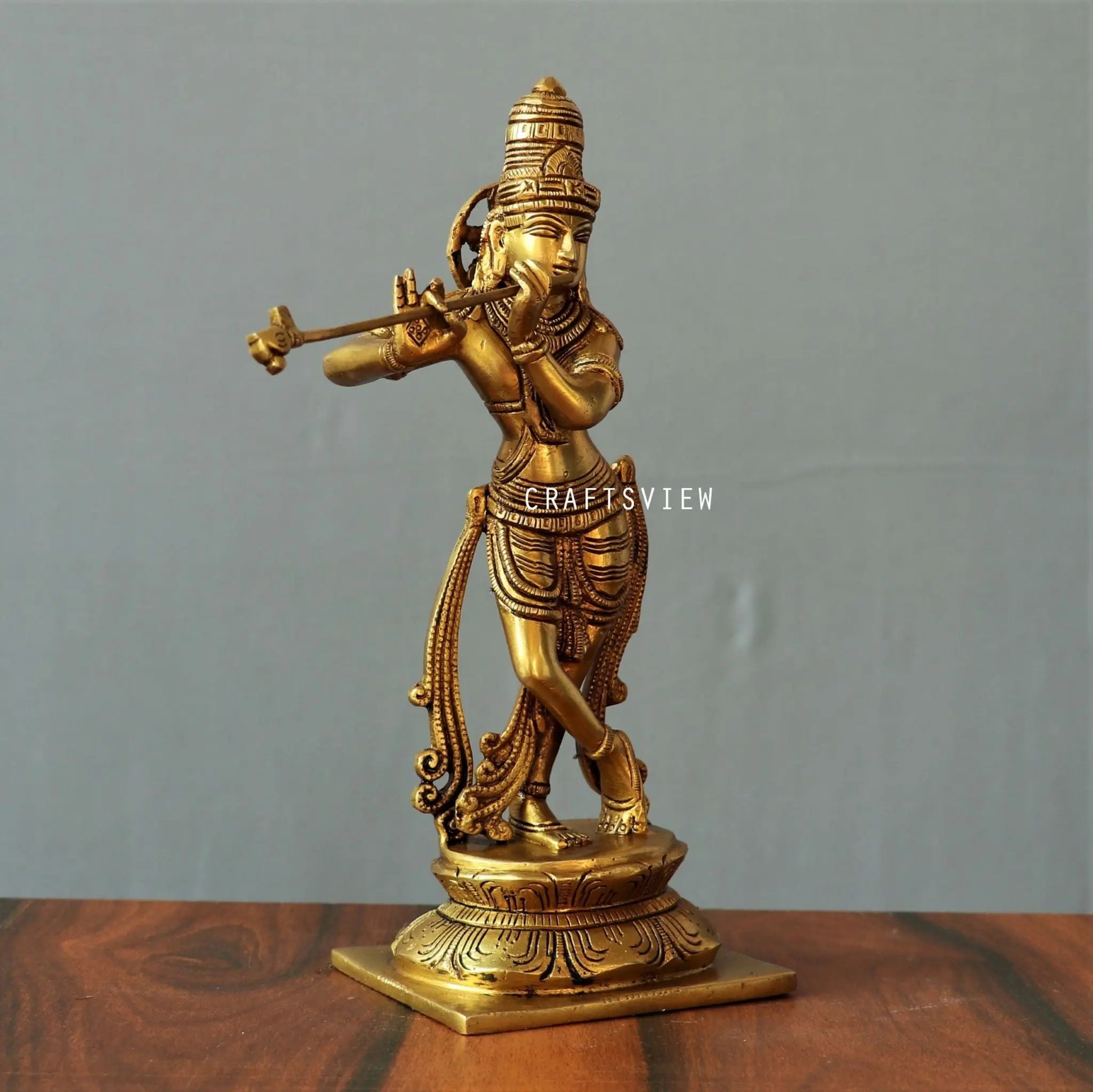 Brass Krishna Artistic Idol 10" Craftsview