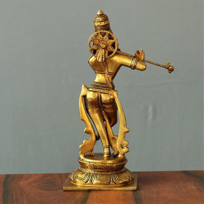 Brass Krishna Artistic Idol 10" Craftsview