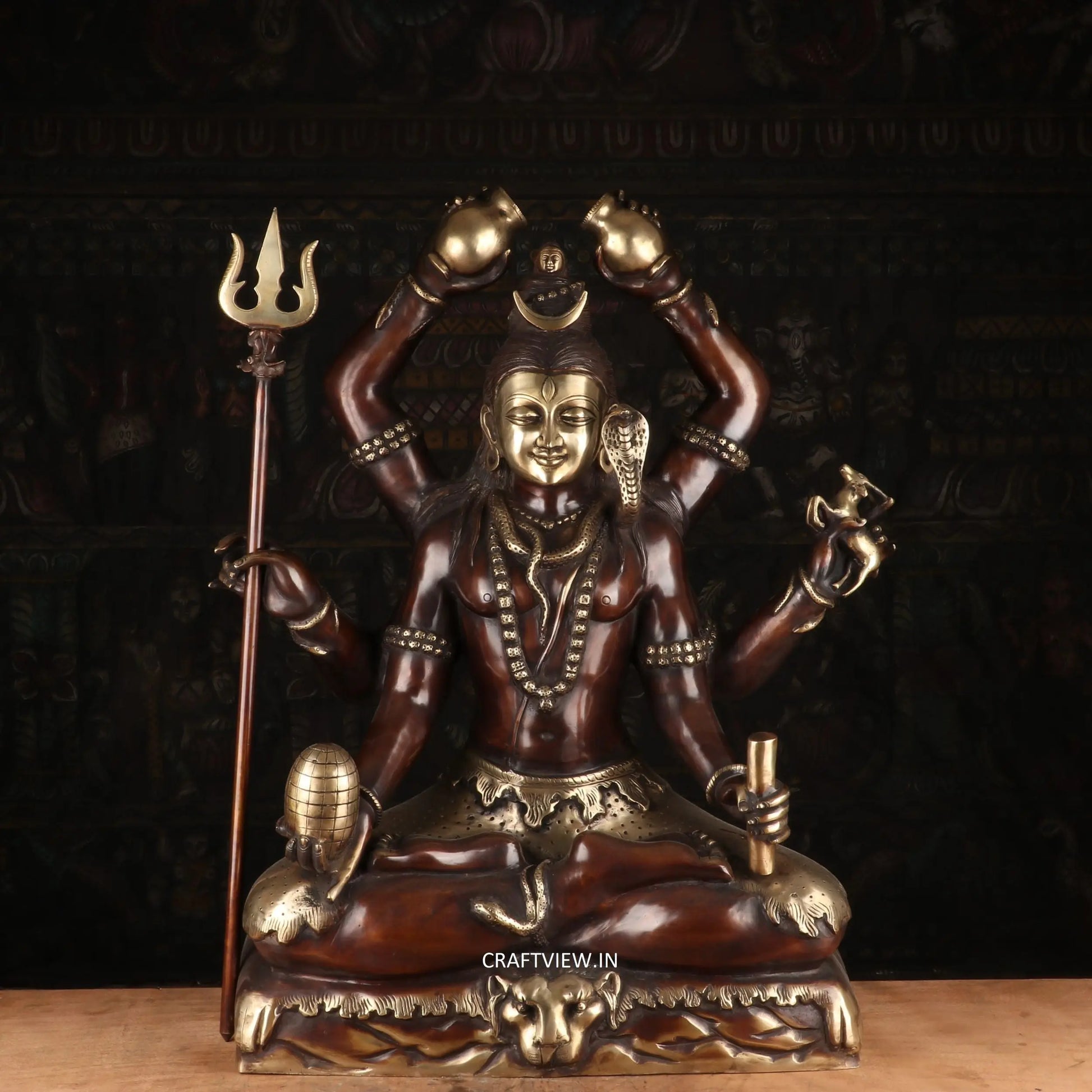 Brass Lord Shiva Sculpture 6 Hand Super Fine Handwork 30" craftsview