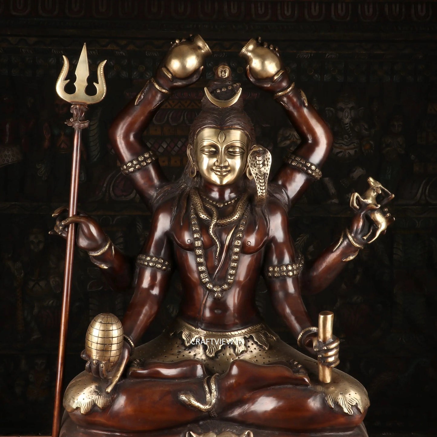 Brass Lord Shiva Sculpture 6 Hand Super Fine Handwork 30" craftsview