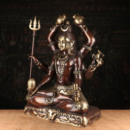 Brass Lord Shiva Sculpture 6 Hand Super Fine Handwork 30" craftsview