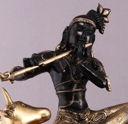 Brass Exquisite Lord Cow Krishna Idol Superfine Crafted by Artist 21" Craftsview