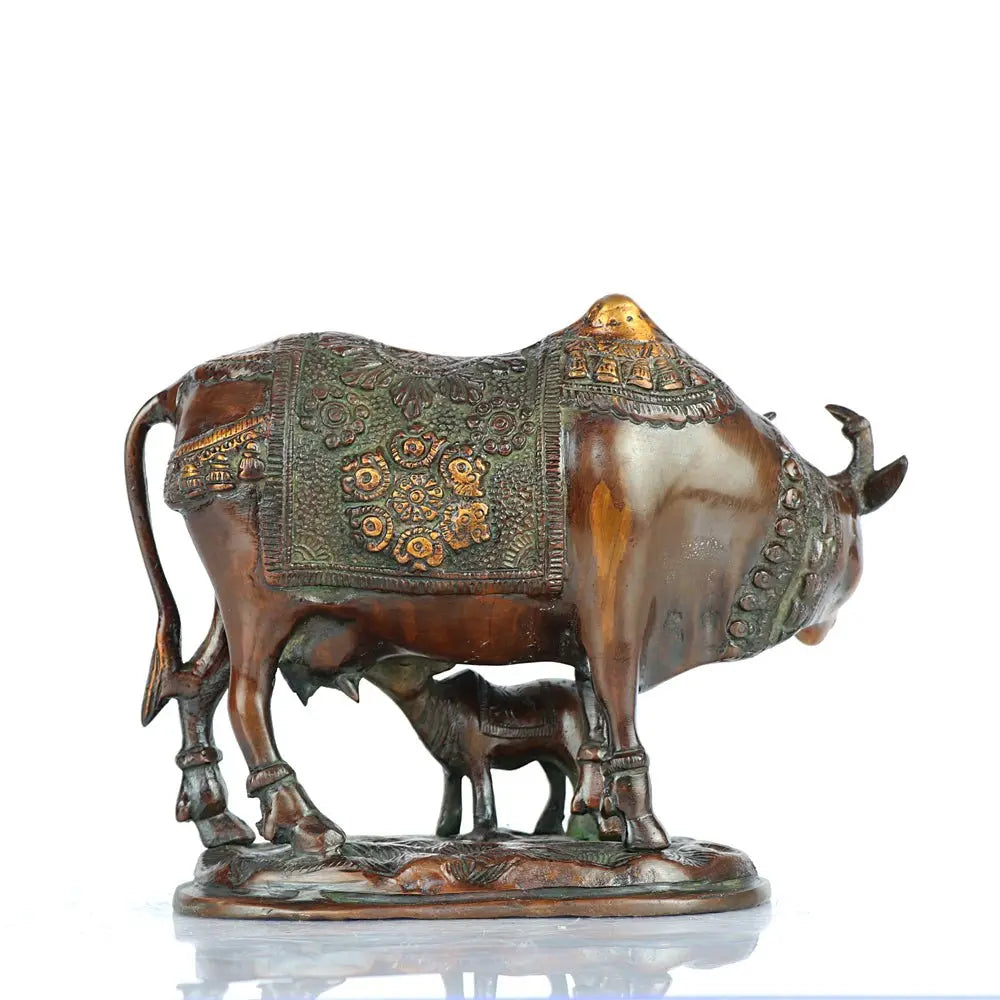 Brass Animal Cow and Calf Statue 7" Craftsview