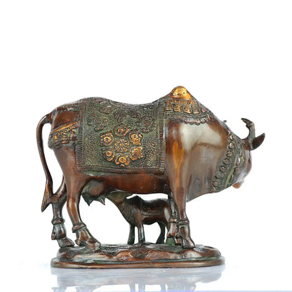 Brass Animal Cow and Calf Statue 7" Craftsview