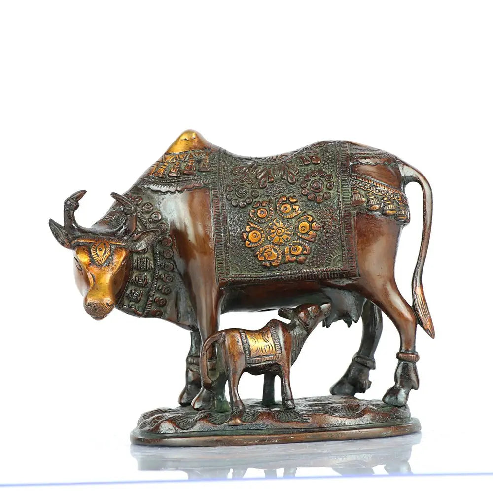 Brass Animal Cow and Calf Statue 7" Craftsview