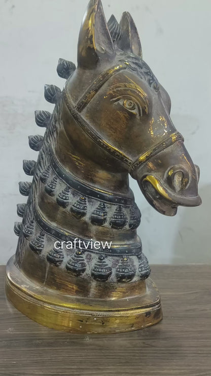 Brass Horse Head Figurines | Animal Sculptures 14"