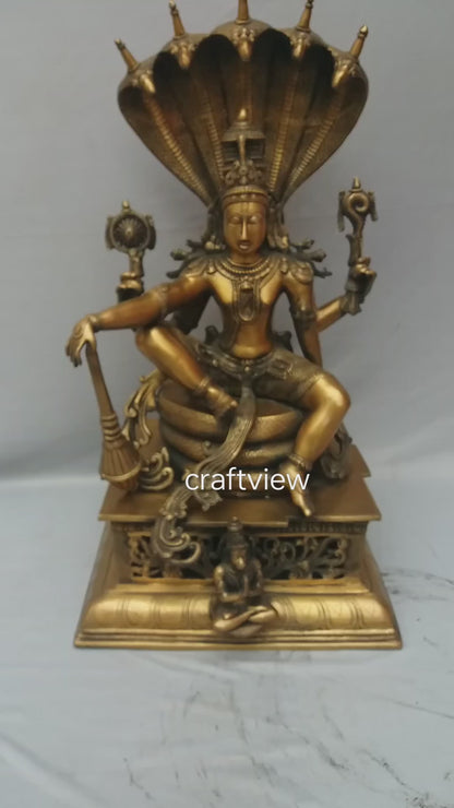 Lord Vishnu seated on sheshanag Majestic Brass Sculpture 28"