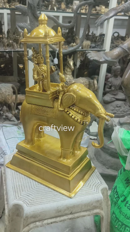 20" Brass Lord Indra on His Elephant Airavata  Handmade Superfine Sculpture