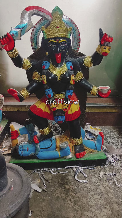 Exquisite Black Marble Kali Handcrafted Statue 30"