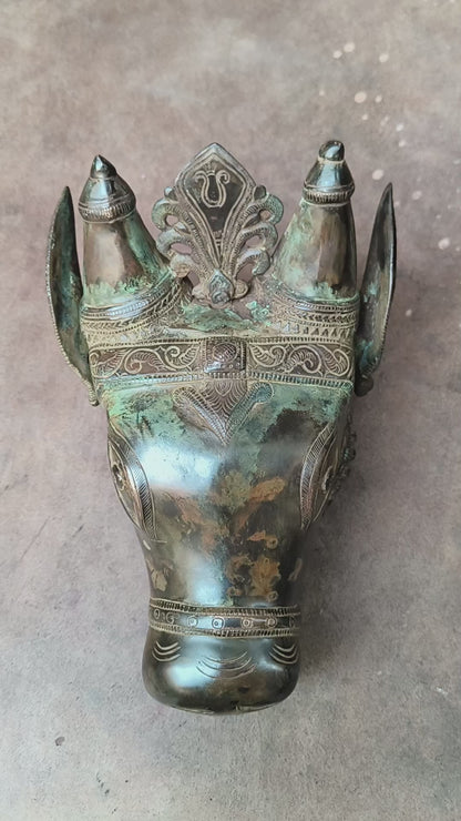 9" Brass Nandi Head Decor Wall Hanging Figurine