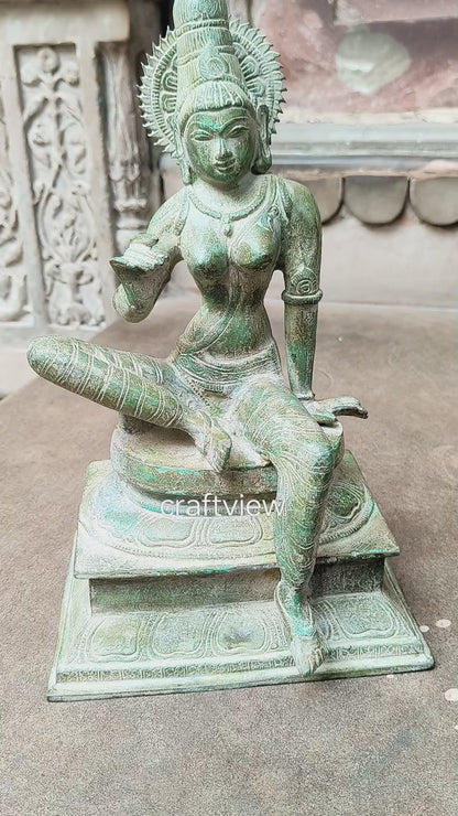 Brass Sitting Parvati Statue Vintage Green 12.5"