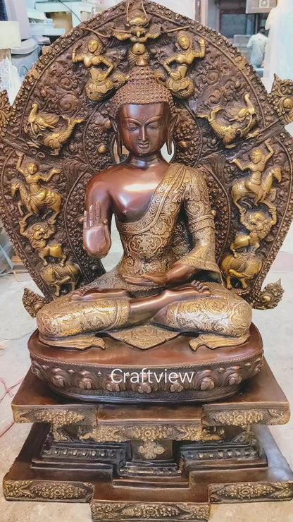 3 Feet Brass Buddha Statue With Prabhavali