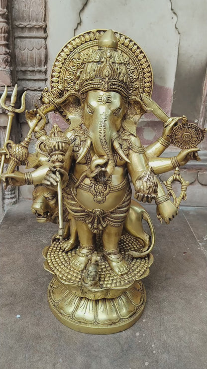 Lord Ganesha Eight Hand Brass Standing Statue. 24"