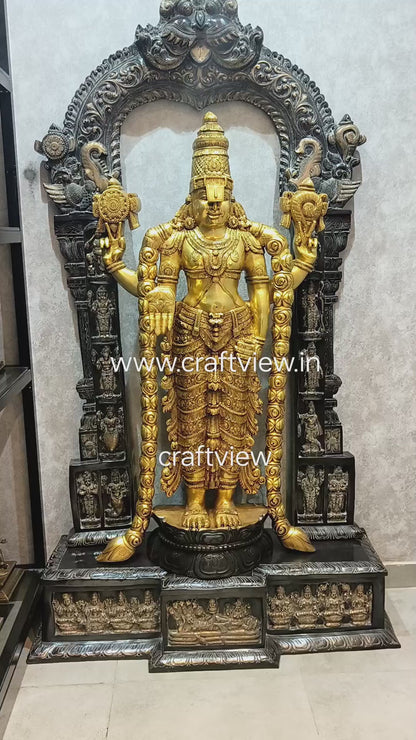 86" Super Large Tirupati Balaji (Venkateshvara) with Kirtimukha Throne | Brass Sculpture Super fine