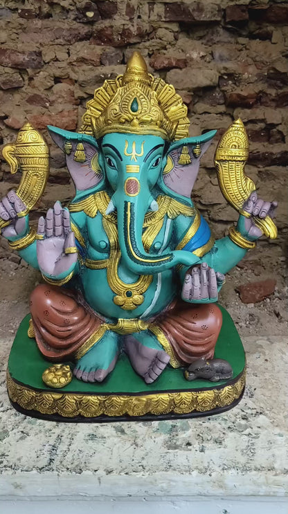 Brass Lord Ganesh Statue With Multicolored Finished 15"