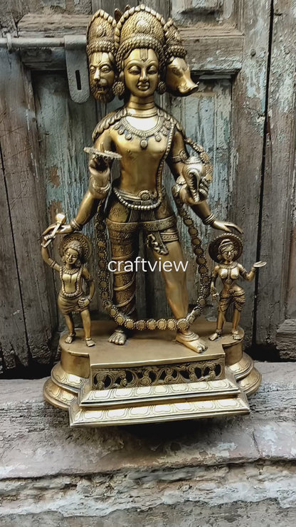 Exquisite Handcrafted Three-Headed Lord Vishnu Statue