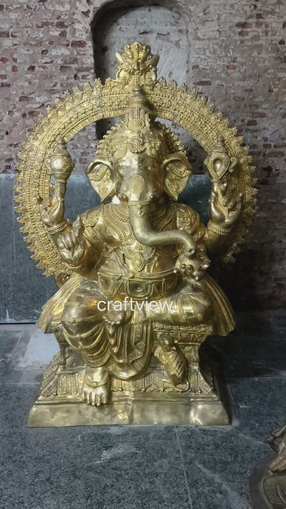 Brass Large Frame Ganesha Superfine Sculpture 71"