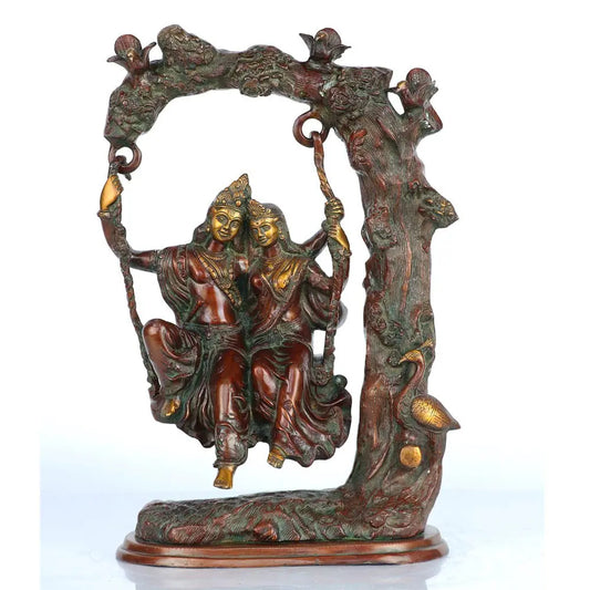 Brass Radha Krishna jhula sculpture 22" craftsview