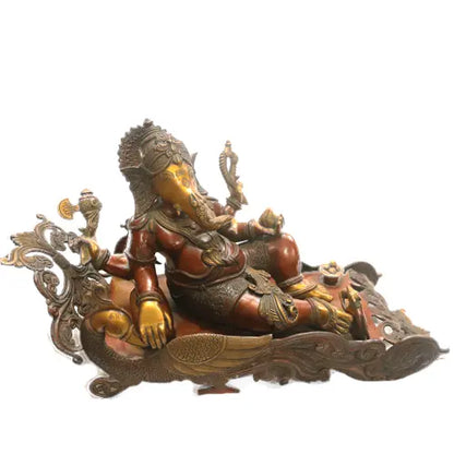 Reclined Brass Ganesha Statue 17" craftsview