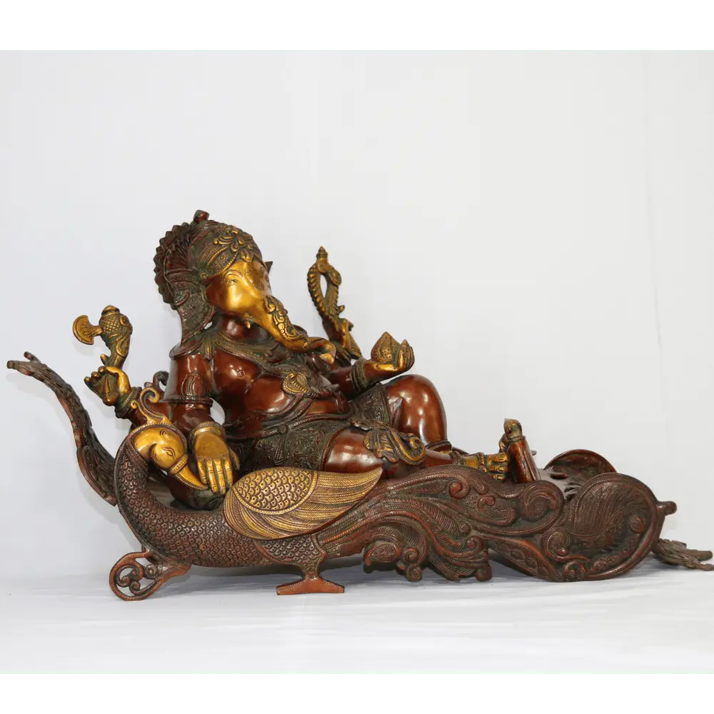 Reclined Brass Ganesha Statue 17" craftsview