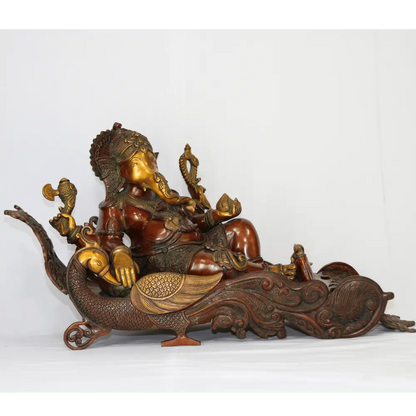 Reclined Brass Ganesha Statue 17" craftsview