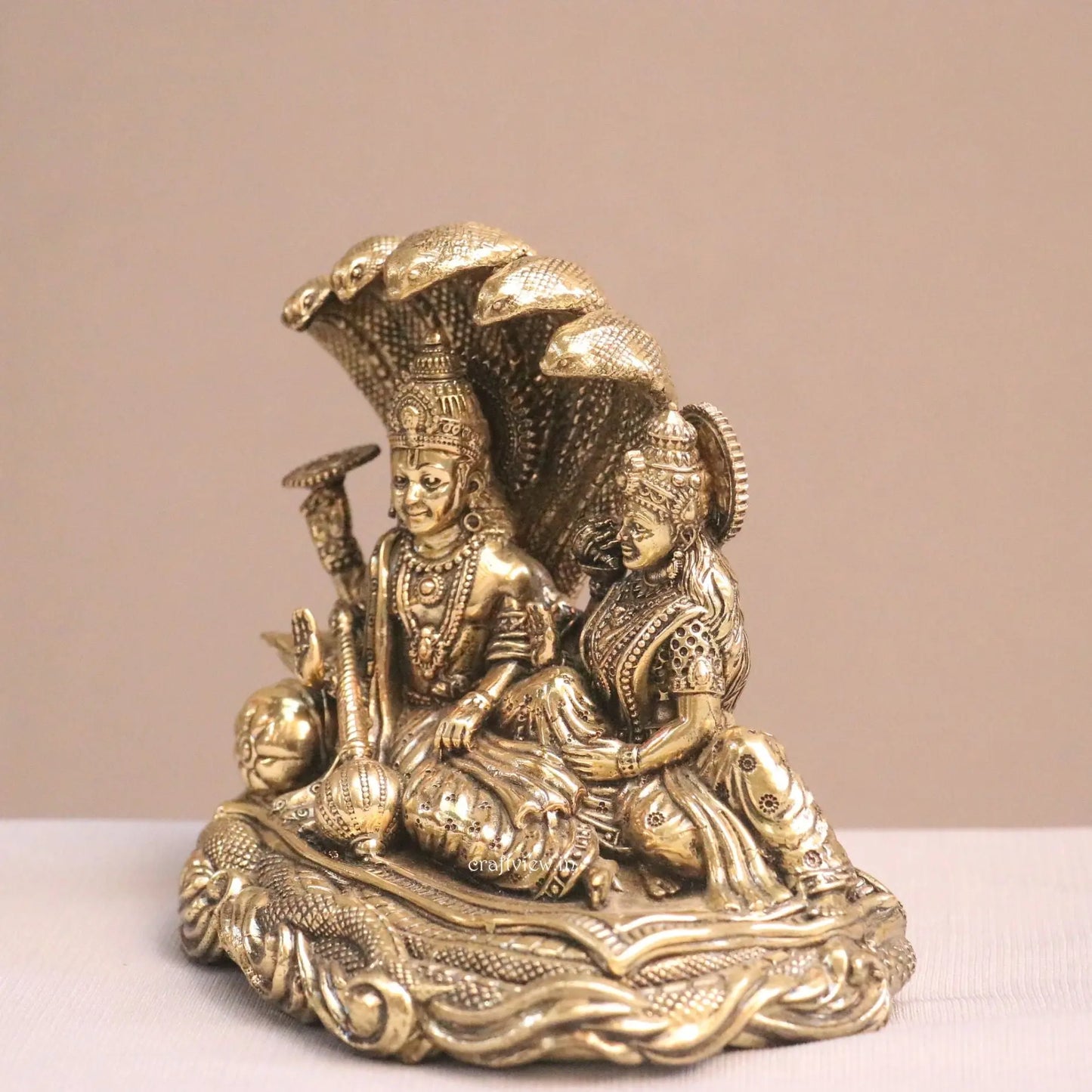 5" Superfine Small Brass Lakshmi Vishnu Idols Craftsview