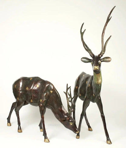 Large Decorative Pair of Deer Brass Sculpture 63" Craftsview