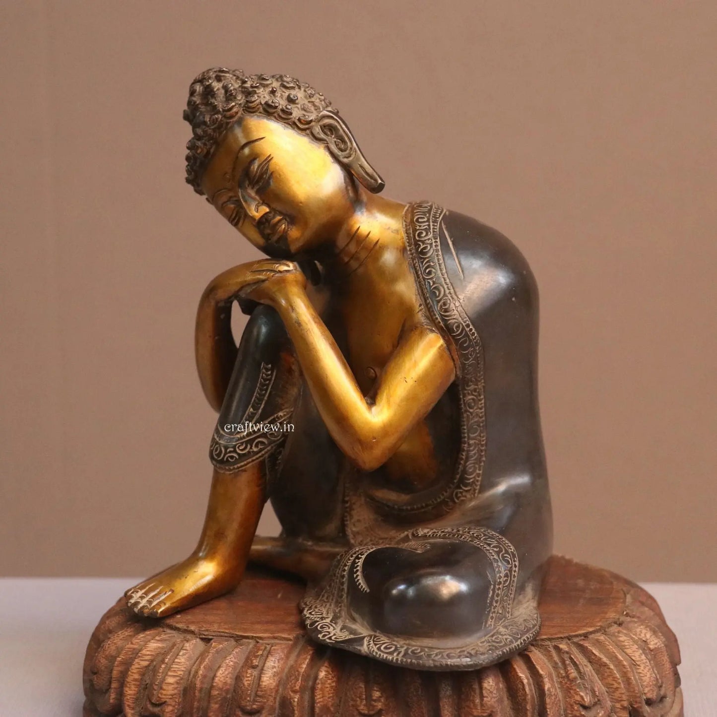 8" Thinking Buddha Brass Statue Craftsview