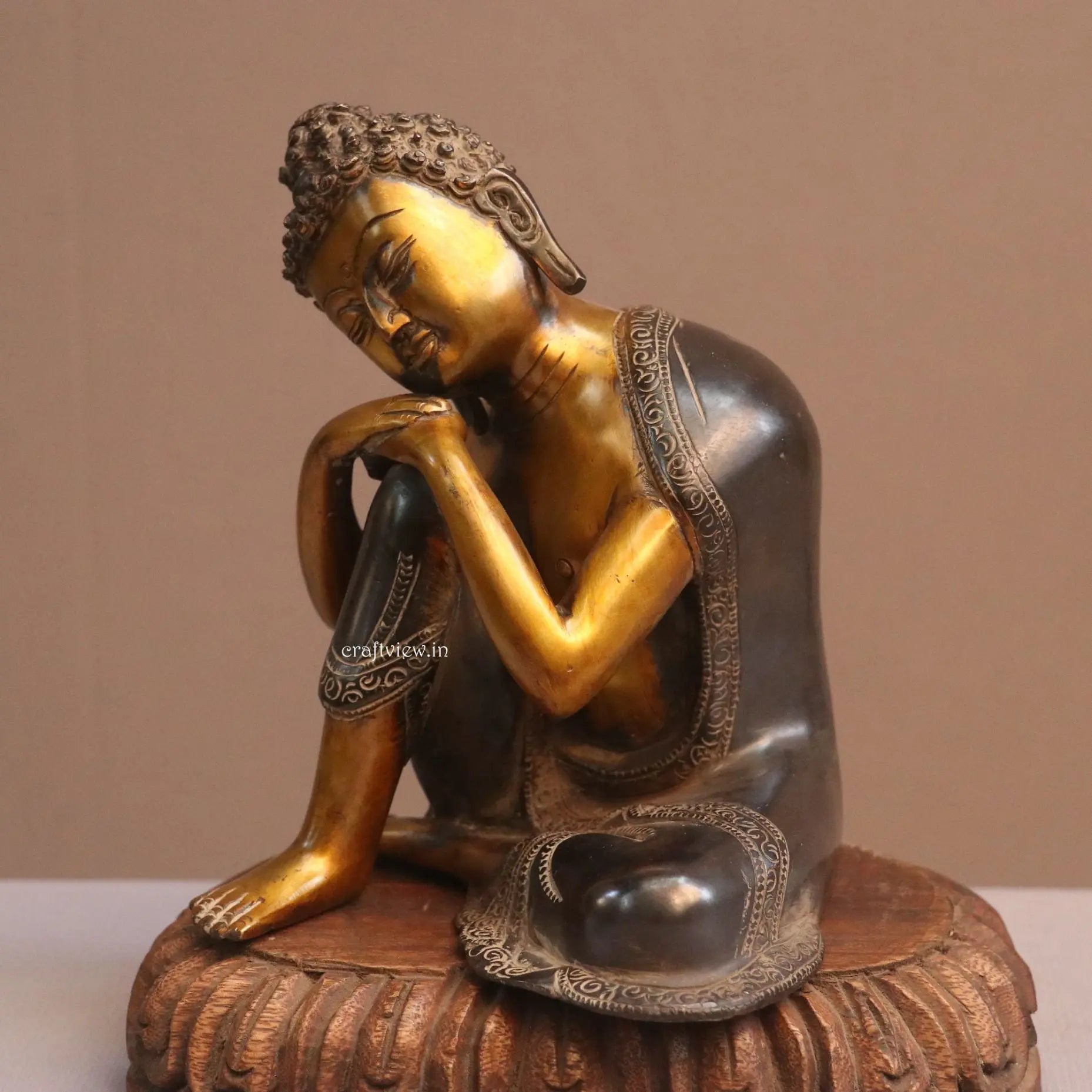 8" Thinking Buddha Brass Statue Craftsview