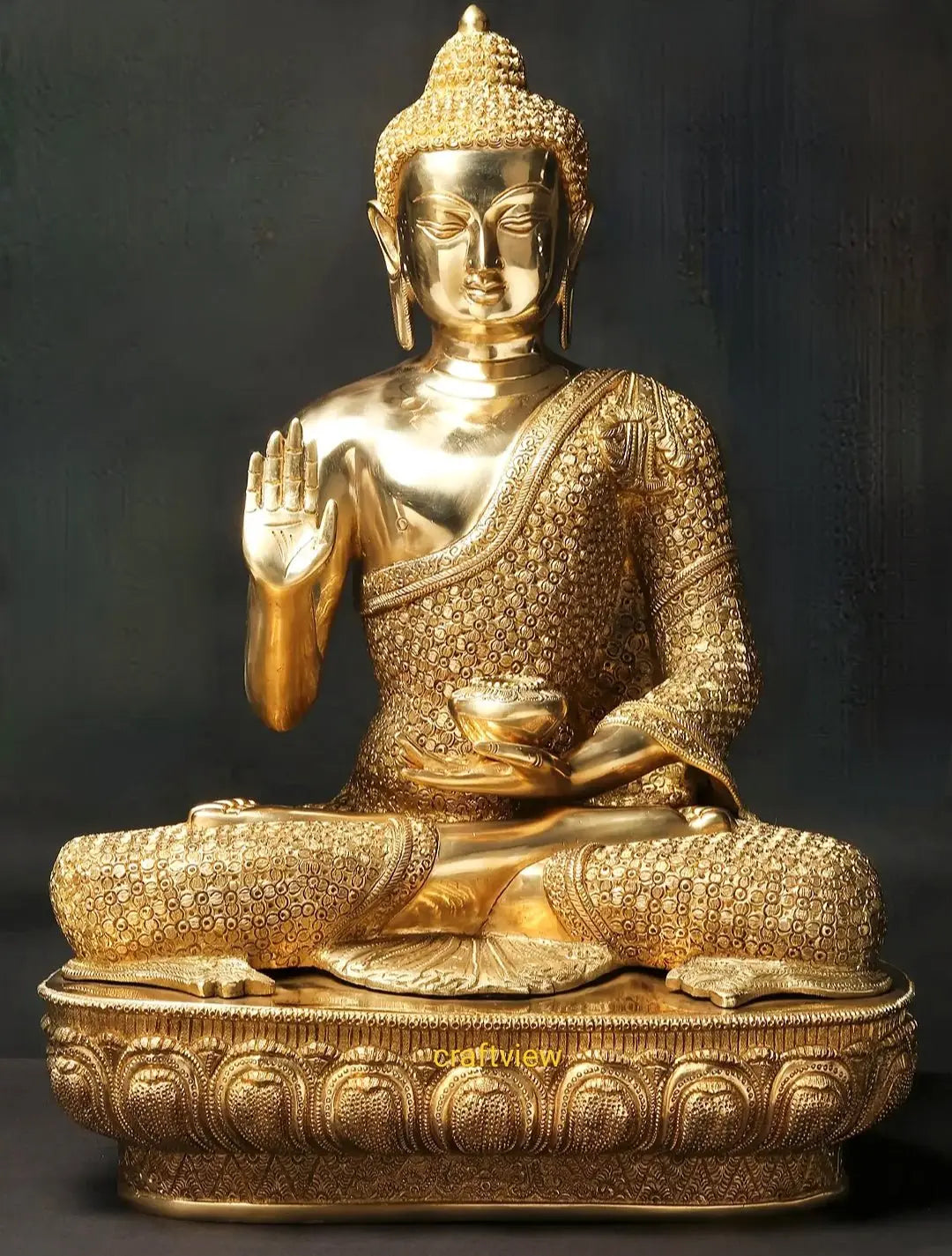 22"Brass Lord Buddha Blessing Statue  Superfine Craftsview