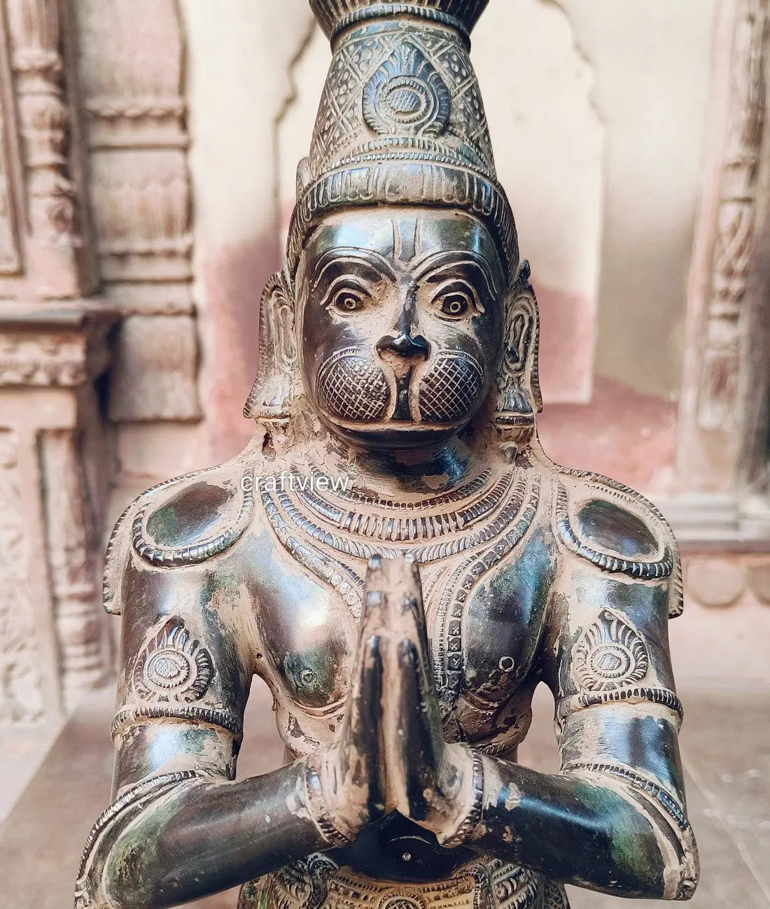 23” Standing Hanuman in Anjali mudra Brass Anjaneya Statue craftsview