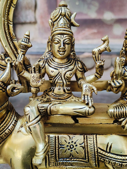 13"Brass Shiva Parvati Idol Sitting on Nandi