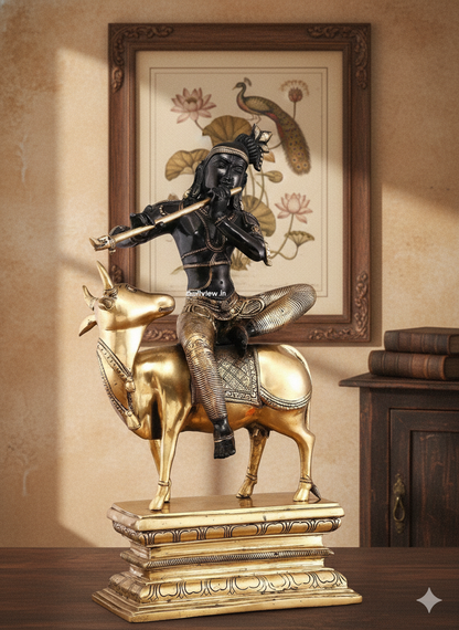 Brass Exquisite Lord Cow Krishna Idol Superfine Crafted by Artist 21"