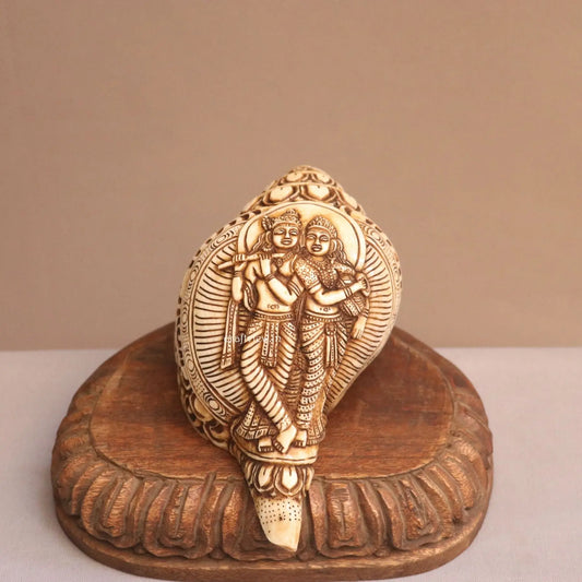 Pure Tibetan Natural Conch Hand Carved Radha Krishna Statue craftsview