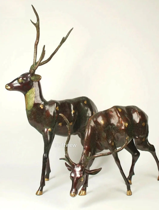 Large Decorative Pair of Deer Brass Sculpture 63" Craftsview