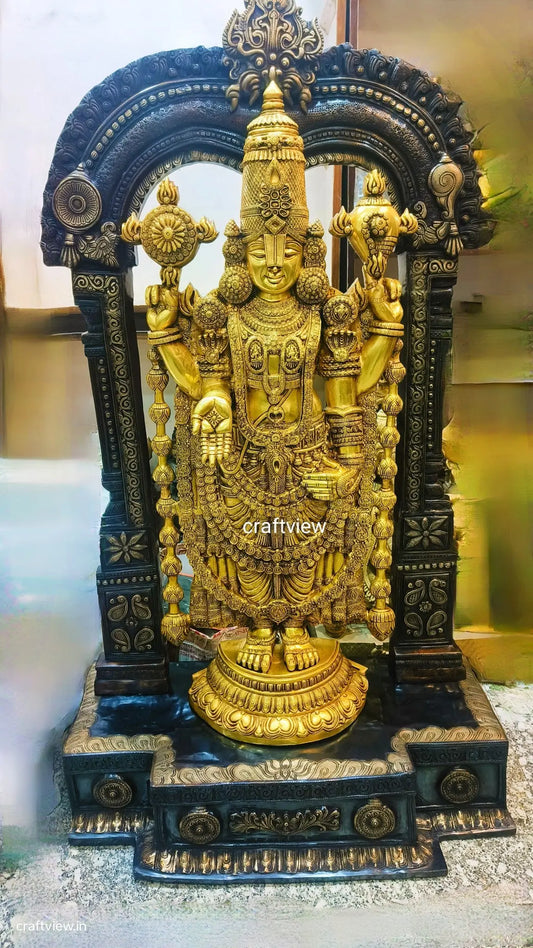 Brass superfine Large Venkateshwara Tirupati Balaji Statue with Prabhavali 62" craftsview