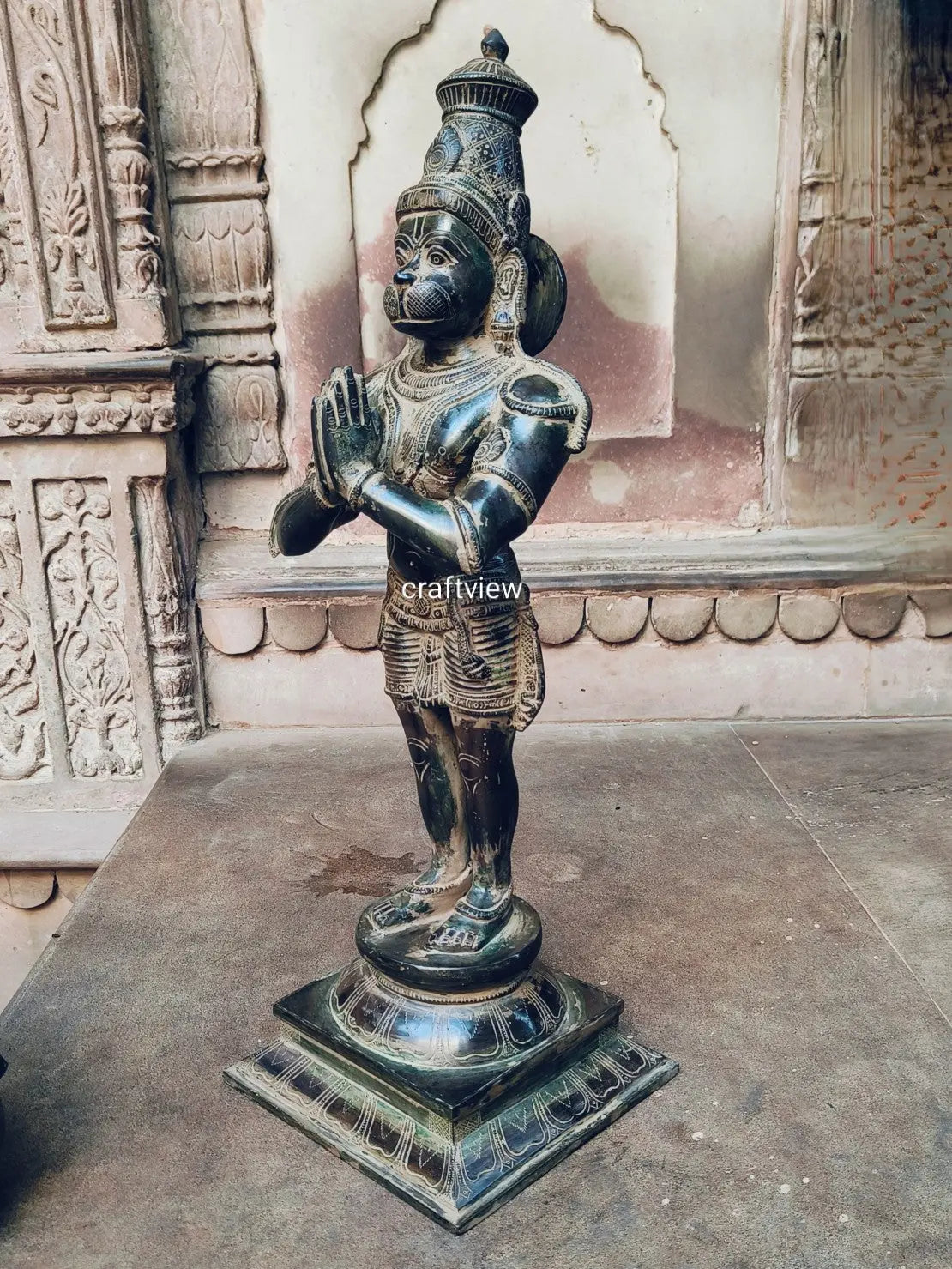 23” Standing Hanuman in Anjali mudra Brass Anjaneya Statue craftsview