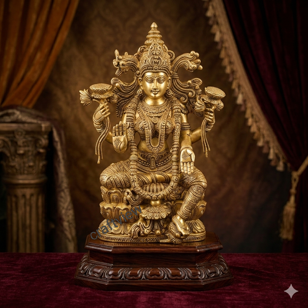Brass Superfine Handmade Lakshmi Statue. 15"