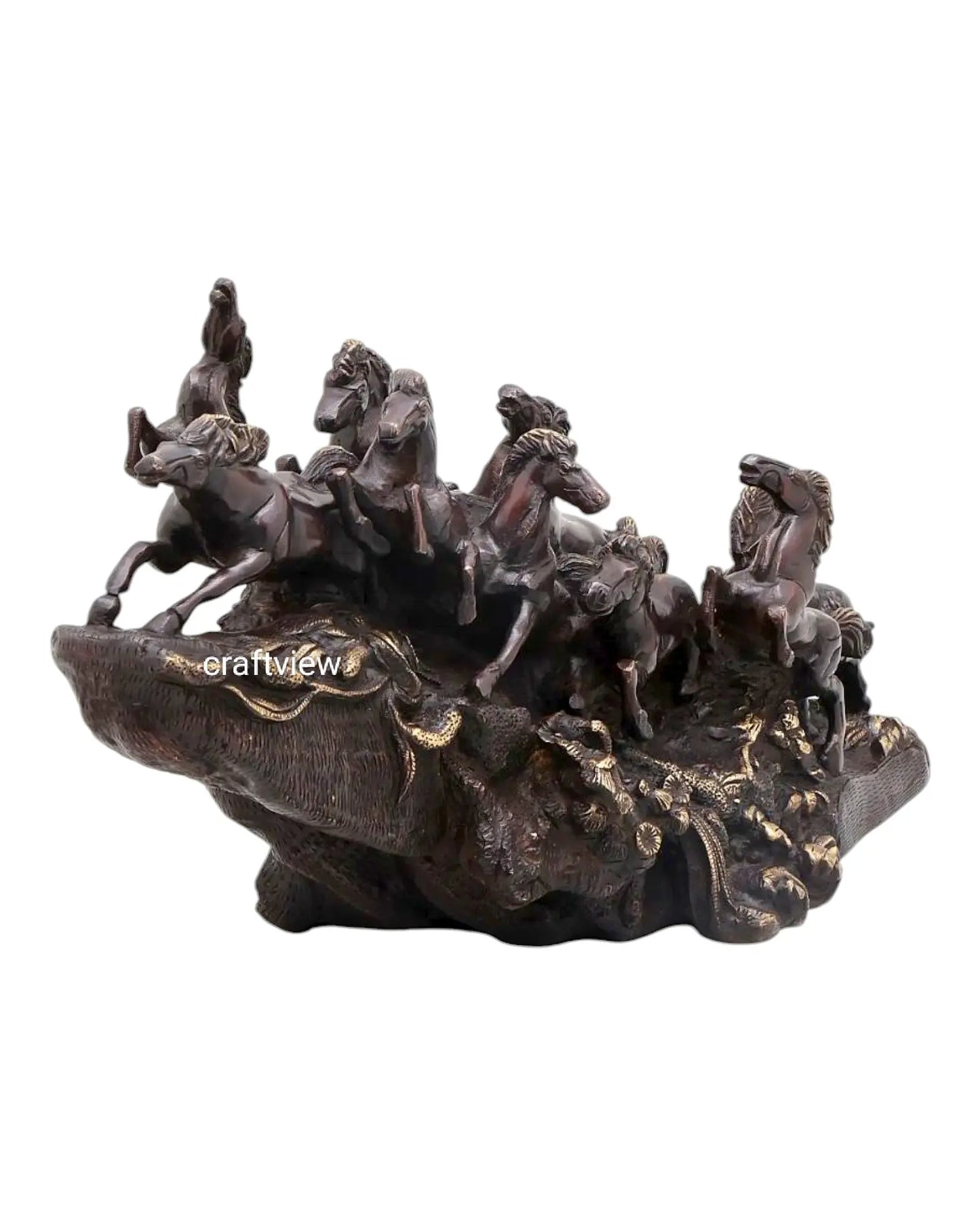 21" Nine Galloping Horses | Brass Sculpture Home Décor Craftsview