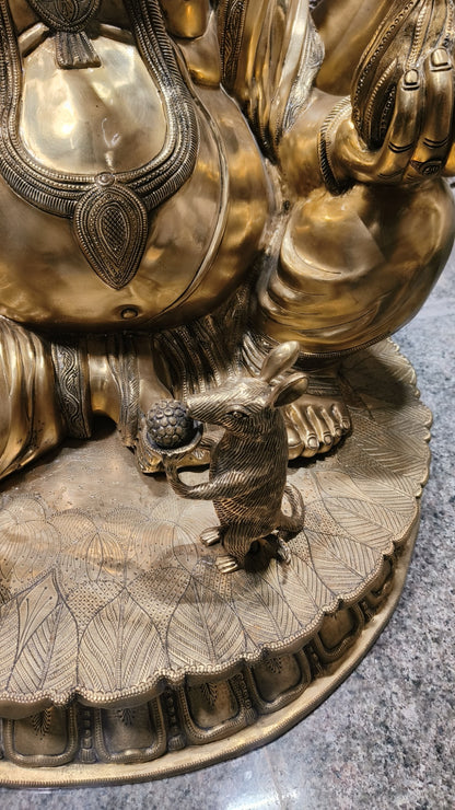 Brass Large Pagdi Ganesha Superfine Sculpture 46"