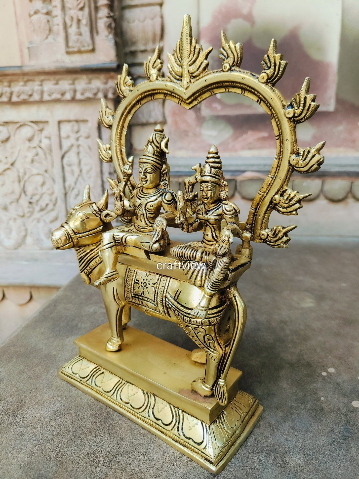 13"Brass Shiva Parvati Idol Sitting on Nandi