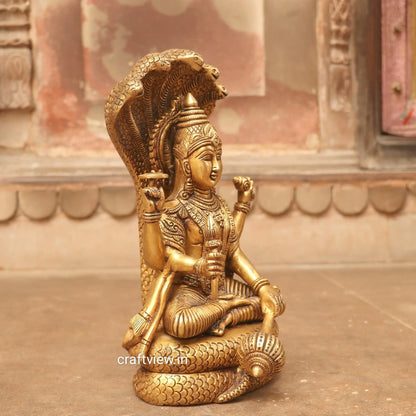 Brass Vishnu Sculpture Sitting on Shesh Naag 12.5" craftsview