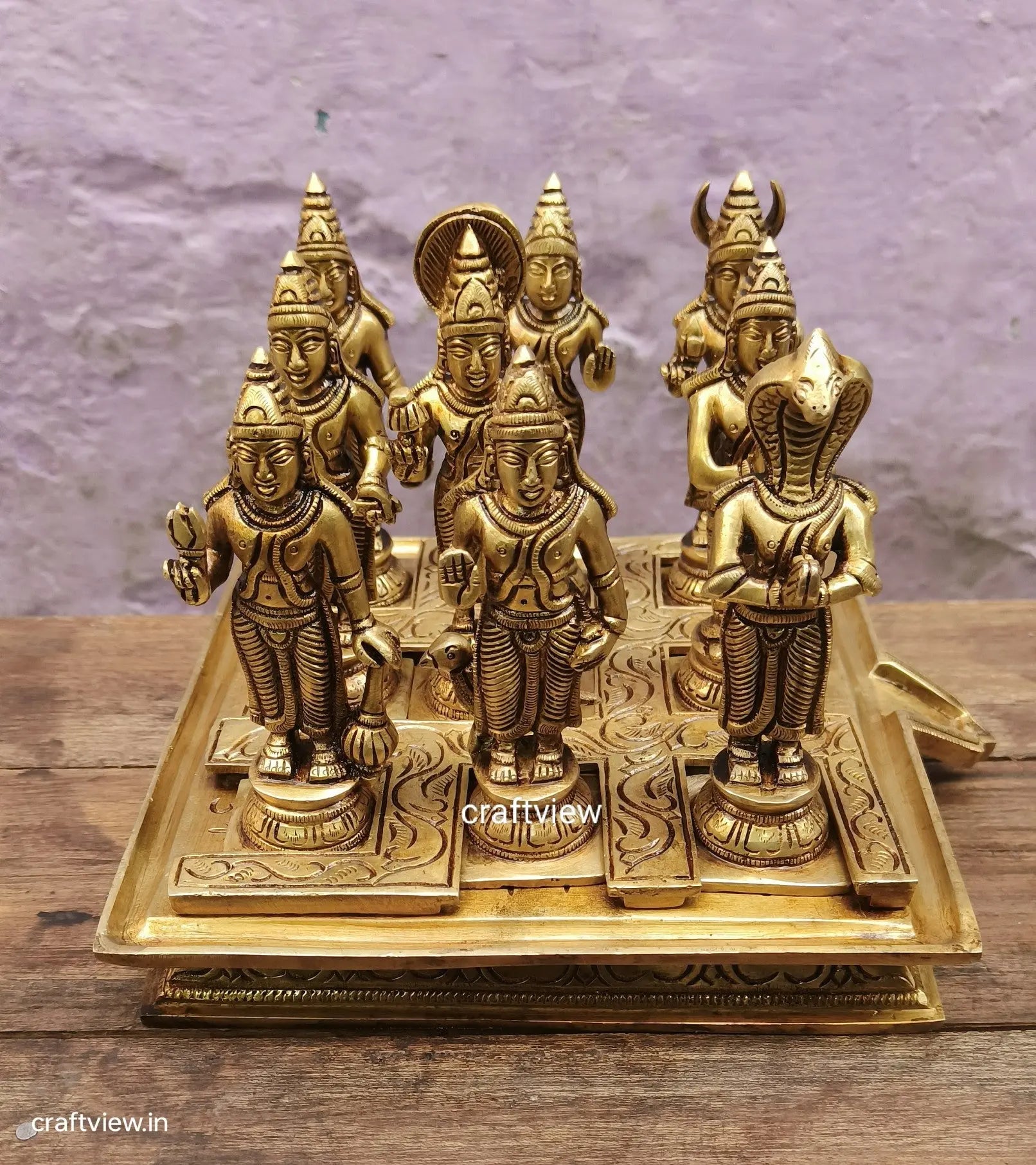 7" Brass Navgrah Statues with Abhishekam Base Craftsview